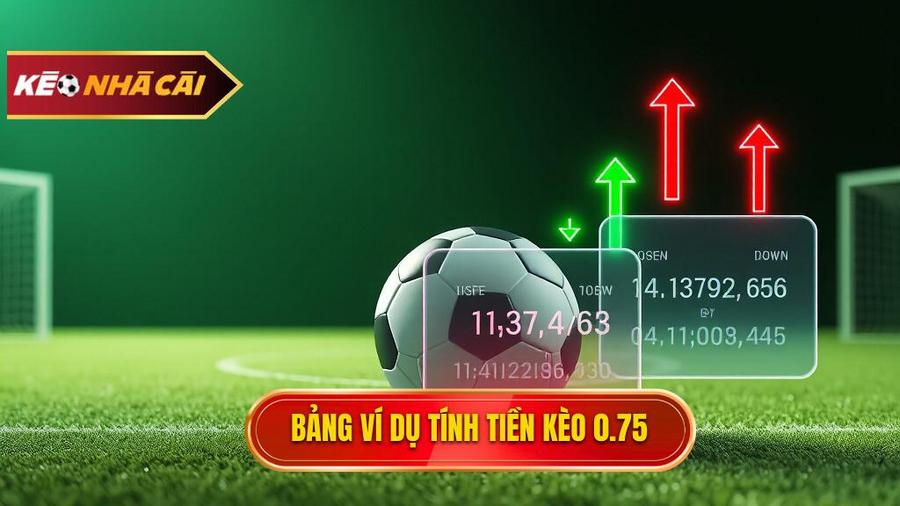 Bảng ví dụ minh họa cách tính tiền Kèo chấp 3/4 (0.75)